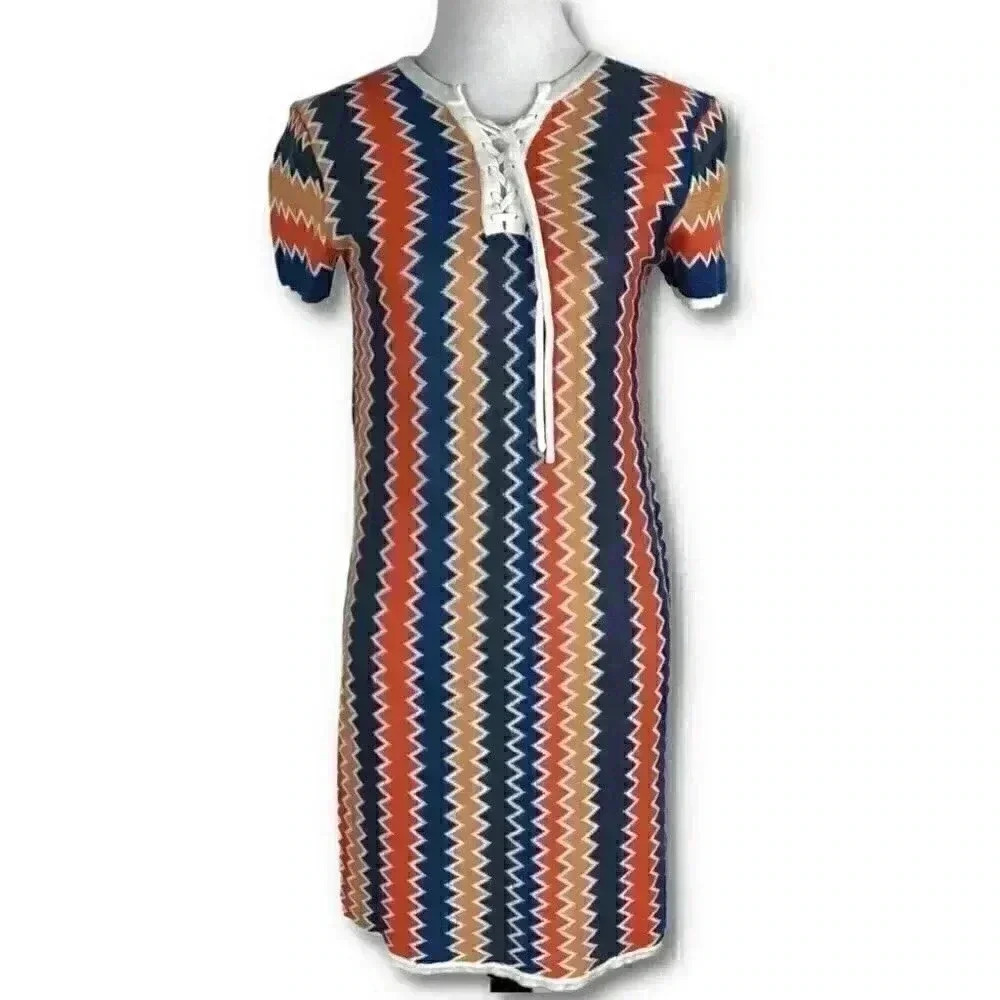 Knot sisters Womens sweater dress size S multicolored chevron retro 70s pencil